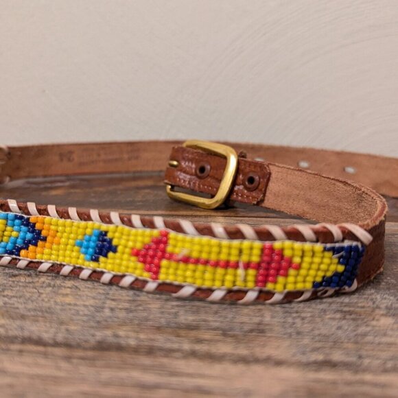VTG Child's Leather Handbeaded & Laced Southwestern Native American Belt, 24 - Picture 2 of 5